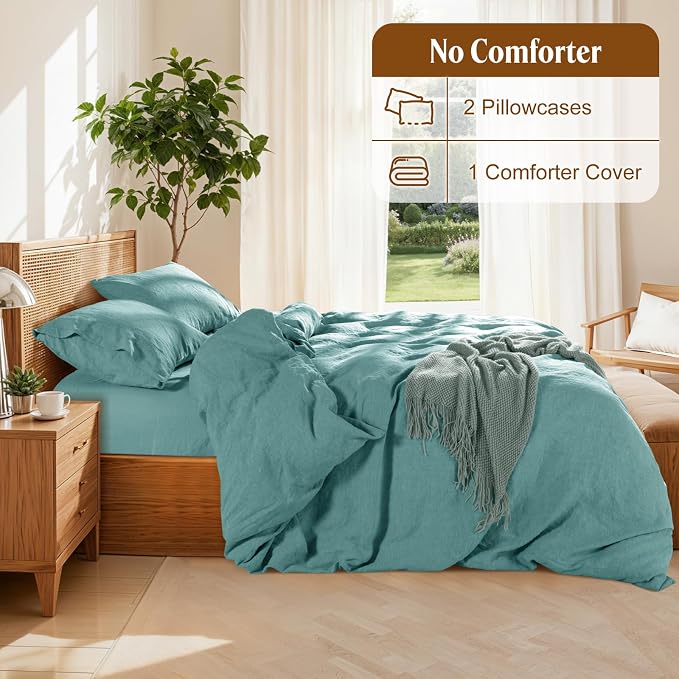 LBRO2M 100% France Linen Duvet Cover Set King Size 3 Pcs Natural Flax Comforter - Image 4