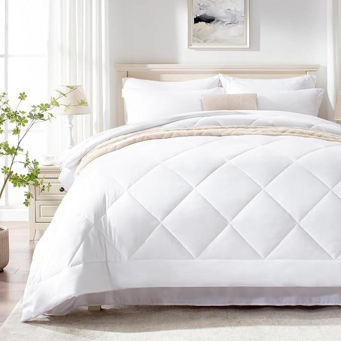 Love's cabin Queen Comforter Set White, 7 Pieces Queen Bed in a Bag, All Season - Image 2