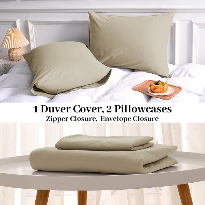 NEXHOME PRO Duvet Cover Set Kids Twin Size Linen Feel Textured Organic Natural - Image 9