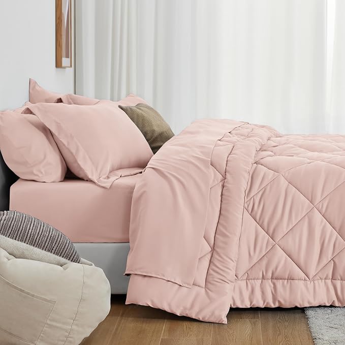 Love's cabin Twin Comforter Set Pink, 5 Pieces Twin Bed in a Bag, All Season - Image 3