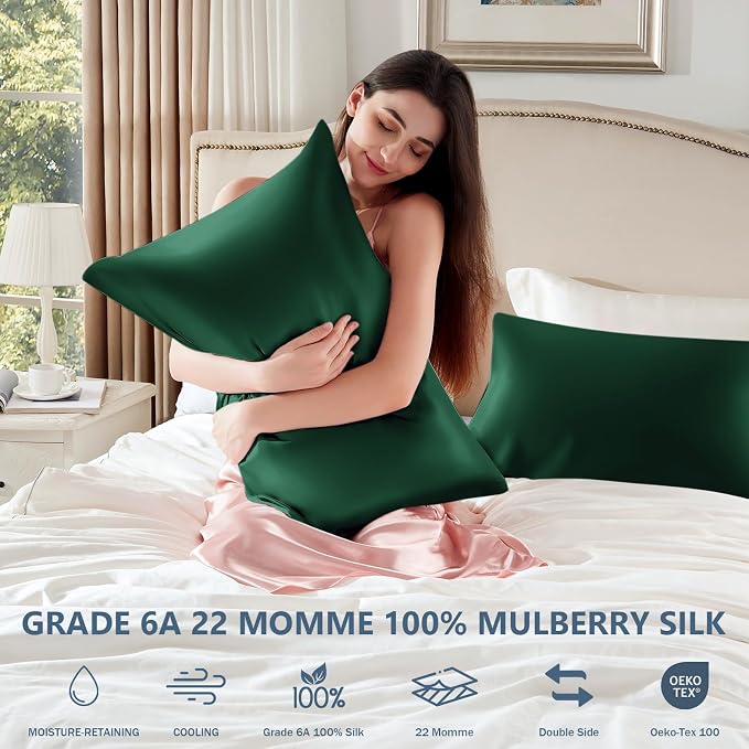 Silk Pillow Cases 2 Pack Standard Size Mulberry Silk Pillowcase Set of 2 - Image 5