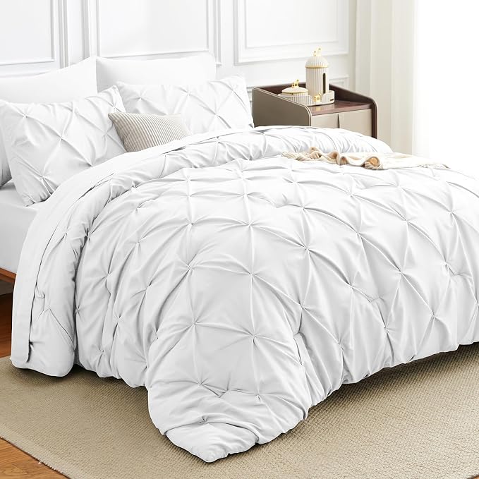 HIMEET Pintuck Bed in a Bag, 7 Pieces Queen Size Comforter Set White, Luxury by Unknown