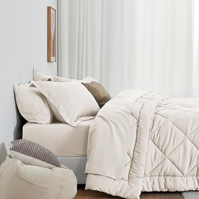 Love's cabin Twin Comforter Set Off White, 5 Pieces Twin Bed in a Bag, All - Image 3