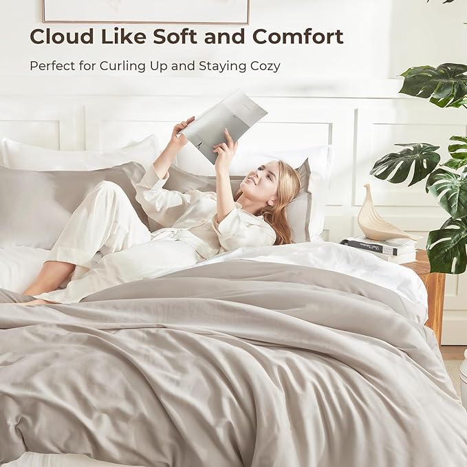 Litanika Linen Grey Comforter Set Queen Size, 3 Pieces Lightweight Solid - Image 2