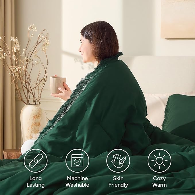 Andency Comforter Set Oversized King Dark Green 120x120, 3 Pieces Boho Fall - Image 4