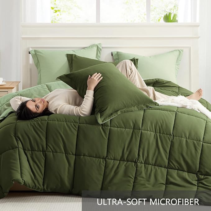 Homelike Moment King Size Comforter Set Olive Green, Lightweight Comforter Sets - Image 5