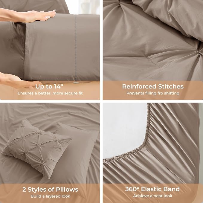 Sasttie Queen Comforter Set, 7-Piece Bed in a Bag, Pintuck Bedding Sets - Image 5