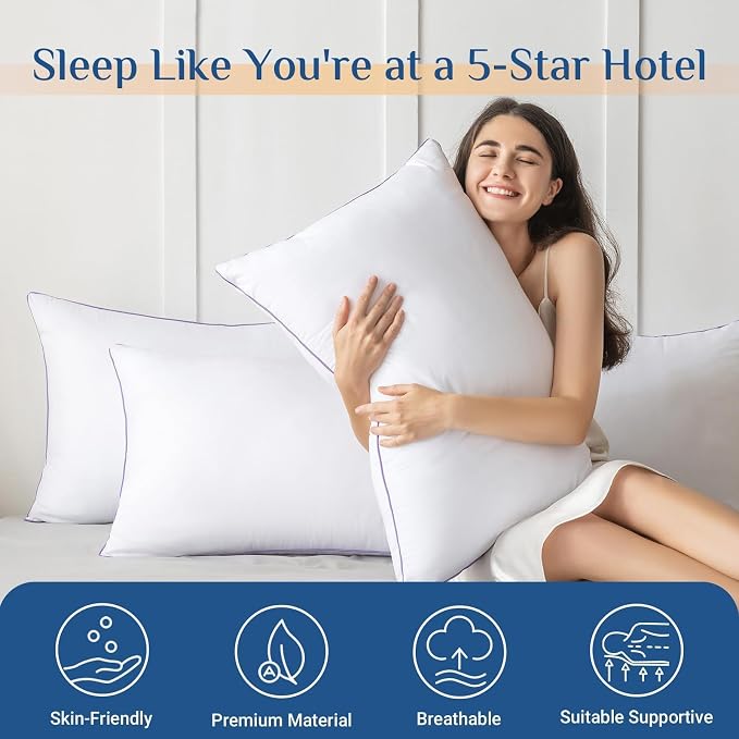 JOLLYVOGUE Pillows King Size Set of 1, Washable Supportive Single Bed Pillow - Image 2