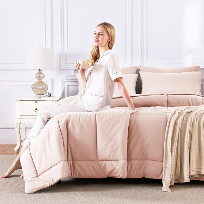 CozyLux Oversized King Comforter Sets Blush Pink, 7 Pieces Bed in a Bag - Image 7