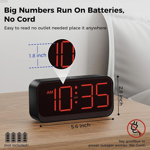 Acedeck Battery Operated Digital Clock: Cordless Small Alarm Clock - Image 2