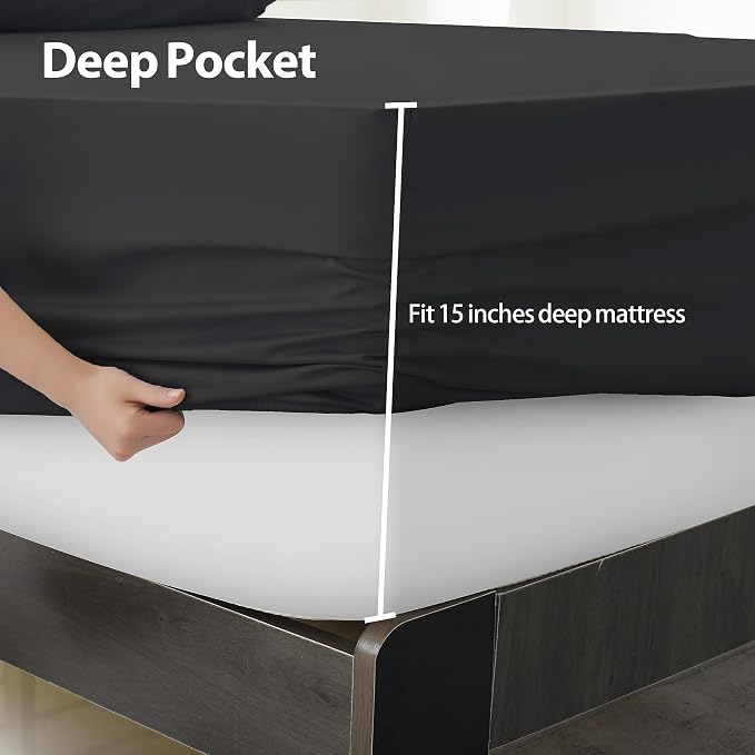 Twin XL Size Fitted Sheet Only Black, 100% Egyptian Cotton 600 Thread Count - Image 5