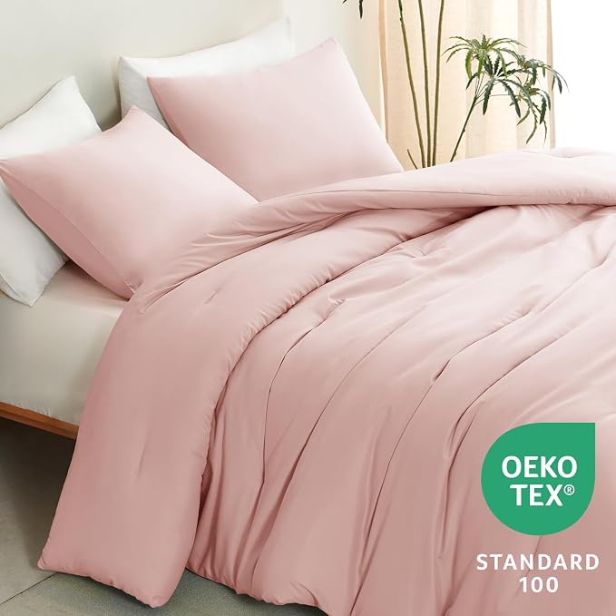 CozyLux Twin Comforter Set Blush Pink, 2 Pieces Twin Extra Long Solid - Image 4