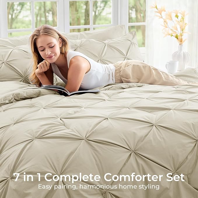 Sasttie Twin Comforter Set, 5-Piece Bed in a Bag, Pintuck Bedding Sets - Image 6