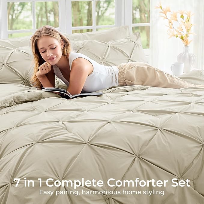 Sasttie Twin XL Comforter Set, 5-Piece Bed in a Bag, Pintuck Bedding Sets - Image 6