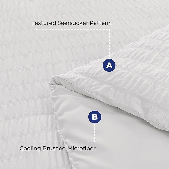HYMOKEGE White Twin Size Duvet Cover, Ultra Soft 2-Piece Seersucker Duvet Cover - Image 3