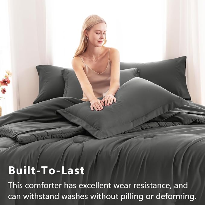 CozyLux Twin Comforter Set Dark Grey, 5 Pieces Bed in a Bag Twin Comforter Set - Image 3