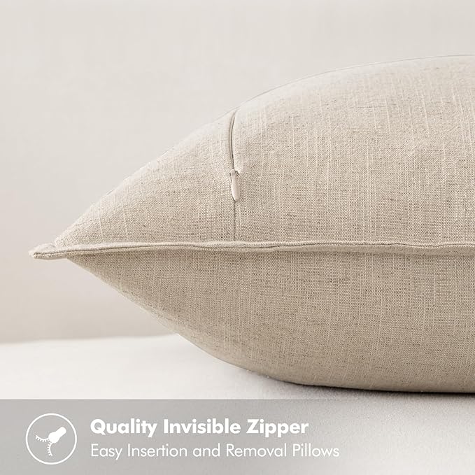 MIULEE Decorative Linen Pillow Covers 16x16 Inch Natural Beige Boho Farmhouse - Image 5