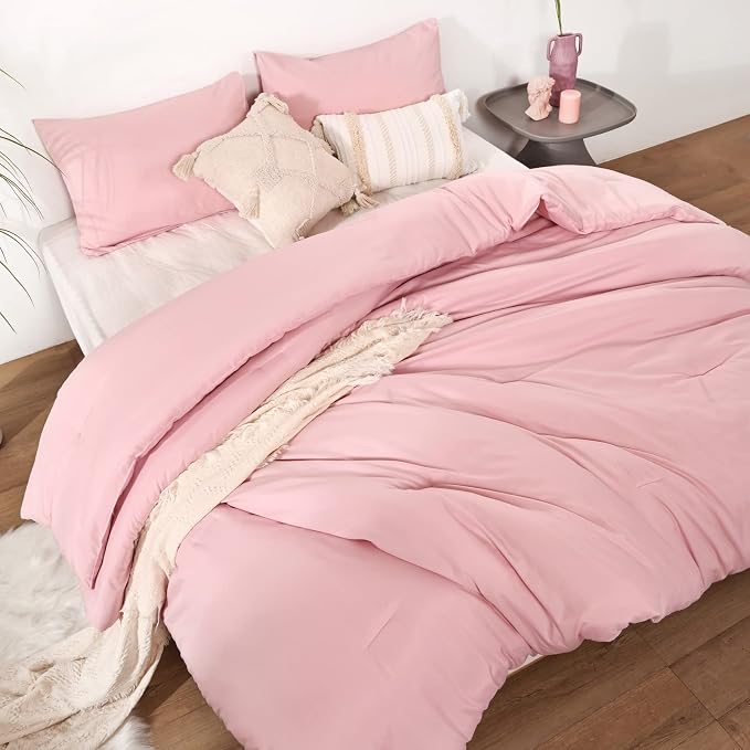 ROSGONIA Pink Comforter Set Queen - Image 4
