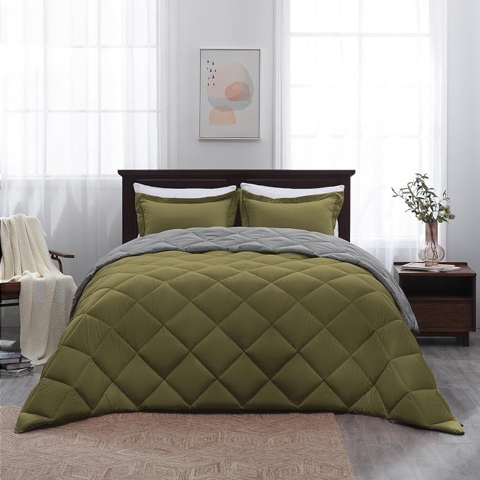 Basic Beyond California King Comforter Set, Olive Green/Charcoal Comforter Set - Image 8