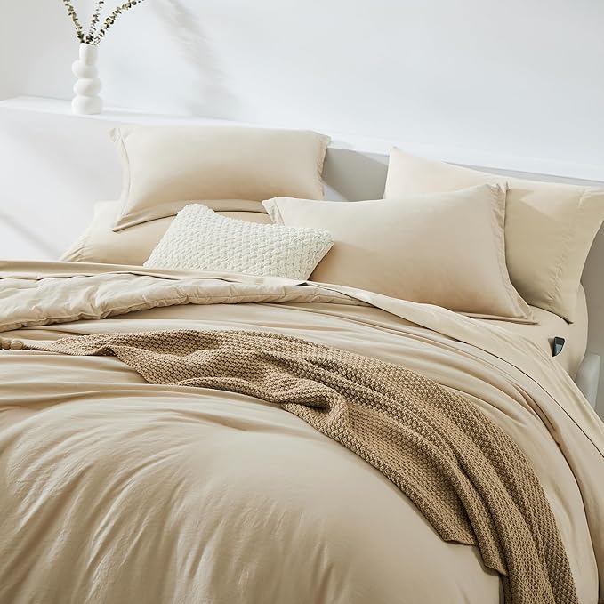 WRENSONGE Twin Comforter Set- 5 Pieces Beige, All Season Twin XL Bedding Sets - Image 3