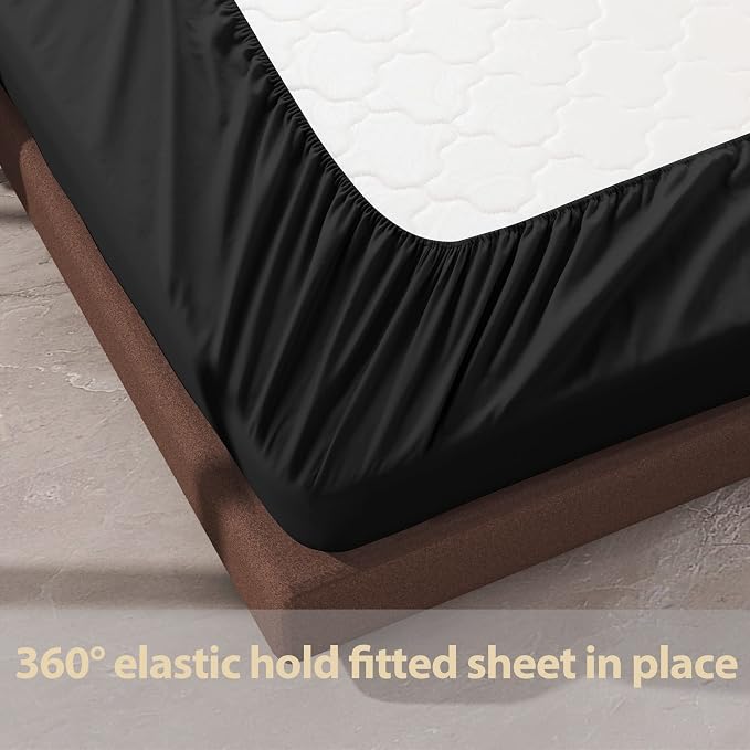 100% Egyptian Cotton Fitted Sheet Black, 600 Thread Count, 8-16" Deep Pocket - Image 6