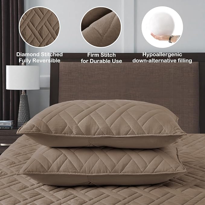 HORIMOTE HOME Quilt Set Queen Size Pine Bark, Classic Geometric Diamond - Image 4