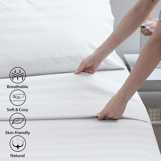 Cotton Twin Flat Sheet Only, 600 Thread Count 100% Egyptian Cotton Top Sheet - Image 3