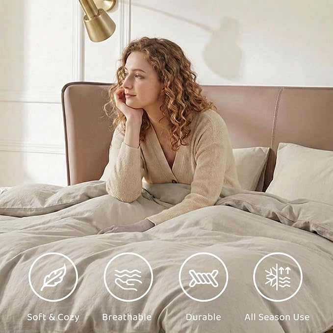 WRENSONGE California King Size Comforter Sets- 7 Pieces Soft Light Oatmeal Bed - Image 3