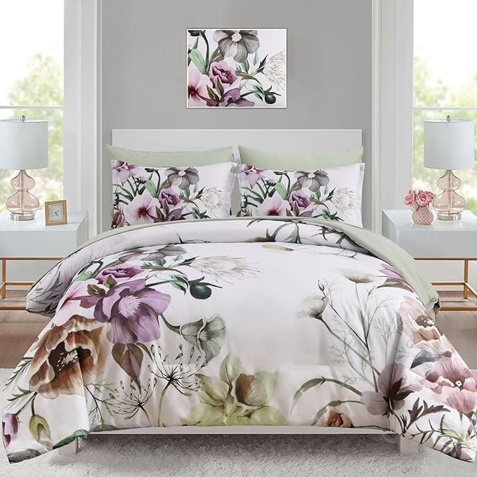Luxudecor Floral Comforter Set Twin Size 5 Piece, Elegant Floral Comforter by Luxudecor