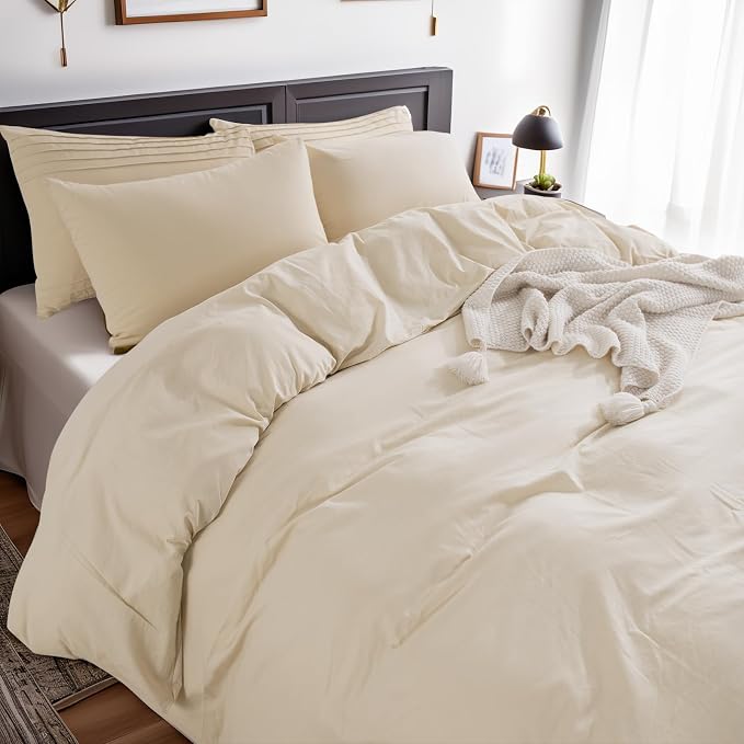 NEXHOME PRO Cotton Duvet Cover Oversized Queen 92"x98" Linen Look Textured - Image 4