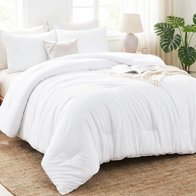 CozyLux Oversized King Comforter Set White, 3 Pieces 120x98 Solid Breathable by CozyLux