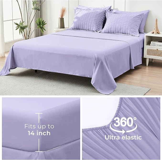 HYMOKEGE Light Purple Twin Comforter Set Seersucker 5 Pieces, All Season Luxury - Image 7