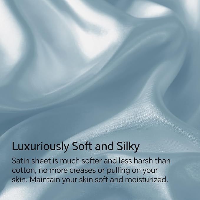 BEDELITE Satin Sheets Twin Size Bed Set, Luxury Soft Light Blue Silky Sheets - Image 3