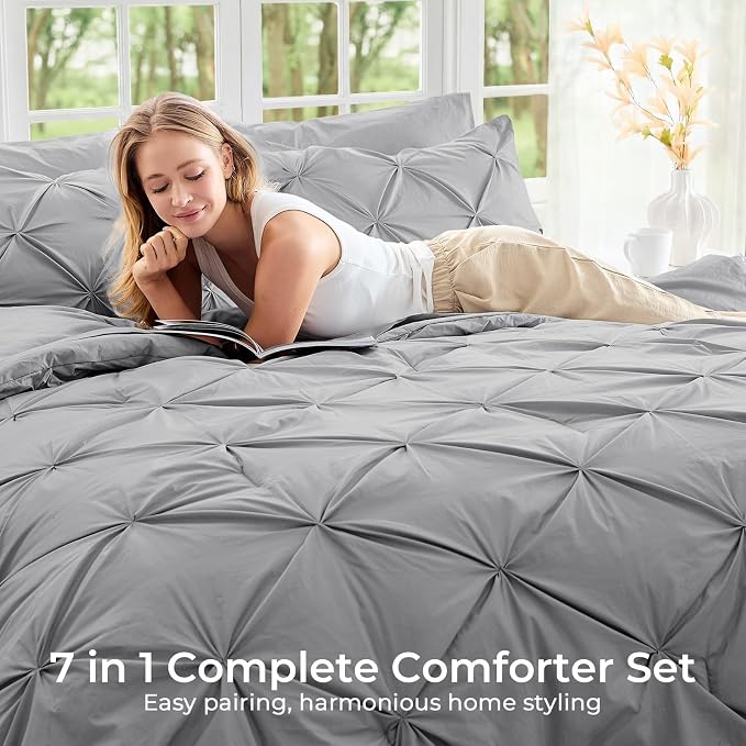 Sasttie Twin XL Comforter Set, 5-Piece Bed in a Bag, Pintuck Bedding Sets - Image 6