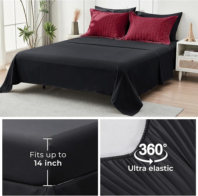 HYMOKEGE Red & Black Twin XL Comforter Set Seersucker 5 Pieces, All Season - Image 6