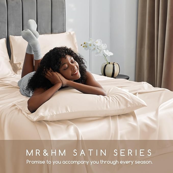 MR&HM Satin Bed Sheets, Queen Size Sheets Set - Image 6