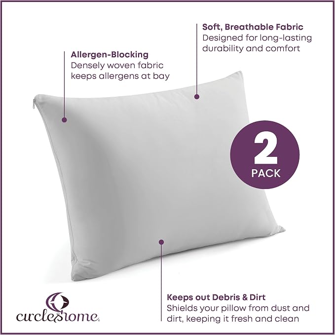 CirclesHome Pillow Protectors 2 Pack King Zippered - Image 2