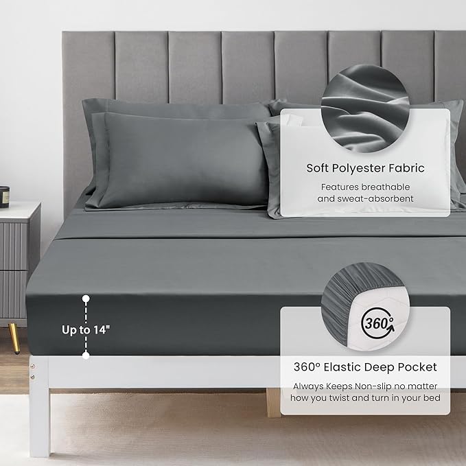 Love's cabin Twin Comforter Set Dark Grey, 5 Pieces Twin Bed in a Bag, All - Image 4