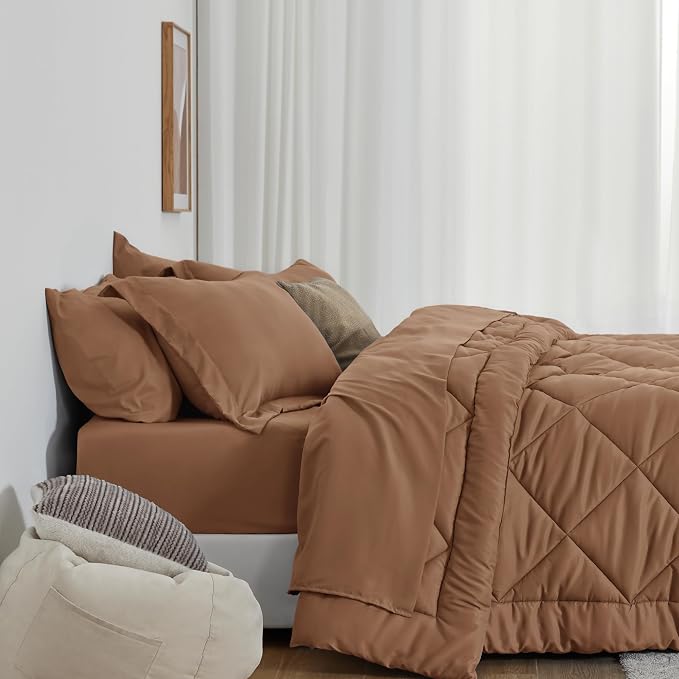 Love's cabin Twin XL Comforter Set Mocha Mousse, 5 Pieces Twin XL Bed in a Bag - Image 8