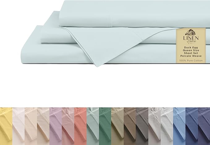 Linen Home 100% Cotton Percale Sheets Queen Size, Deep Pocket, 4 Pieces Set by LINENHOME