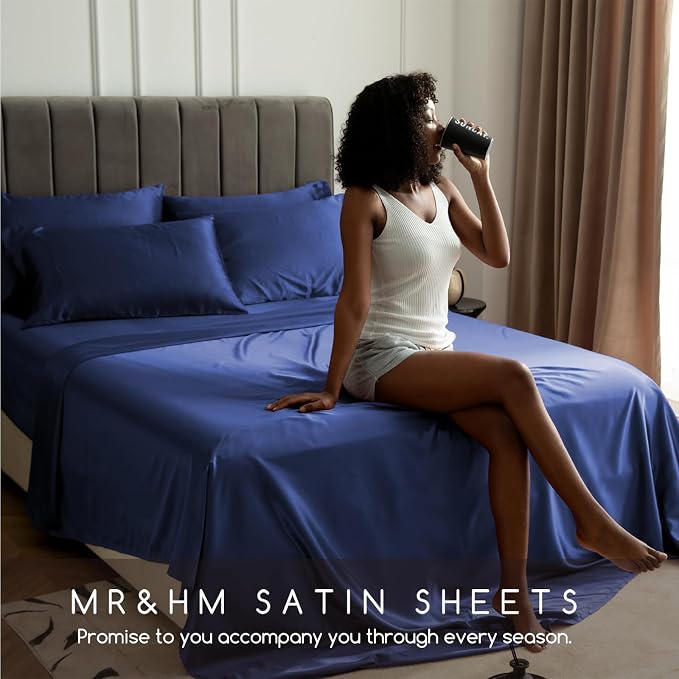 MR&HM Satin Bed Sheets, Twin XL Size Sheets Set - Image 6