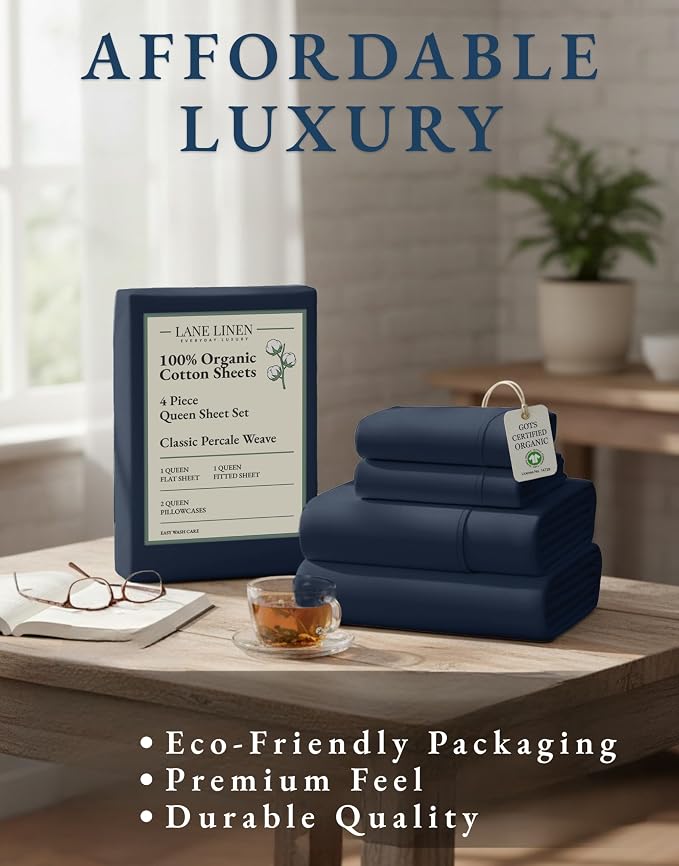 LANE LINEN Eco Friendly 100% Organic Cotton Bed Sheets Queen Size, Soft & Comfy - Image 8