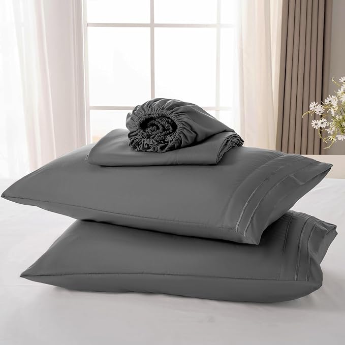 ROSE&RISY Dark Grey King Sheet Set, 4 Pieces Soft Bedding King Sheet Set - Image 6