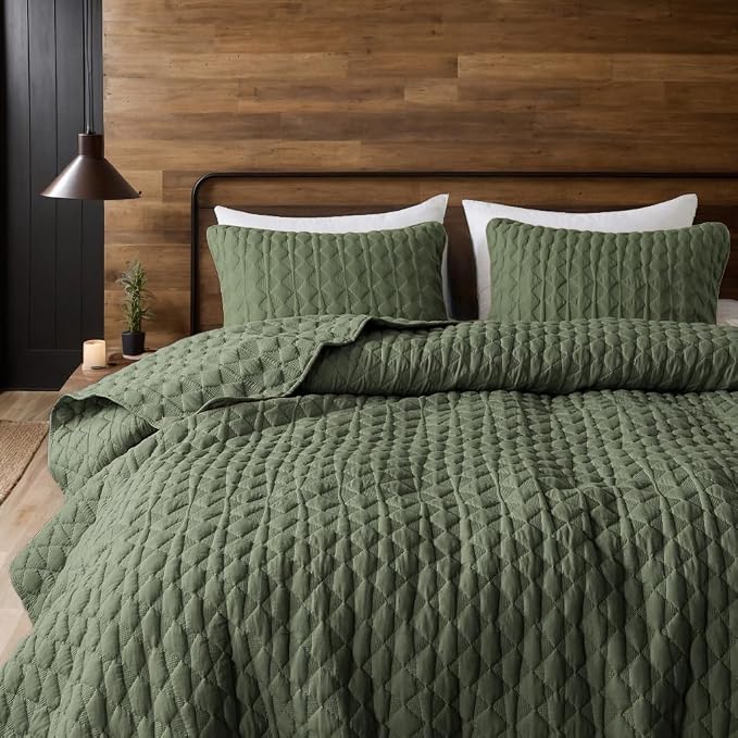 WDCOZY Olive Green Oversized California Cal King Size Quilt Bedding Set - Image 8