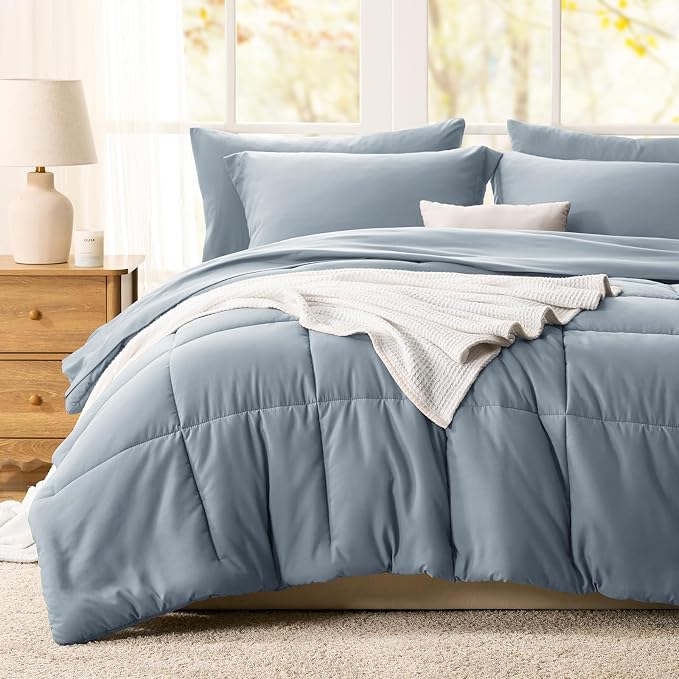 CozyLux Oversized Queen Comforter Sets Grayish Blue, 7 Pieces Bed in a Bag - Image 8