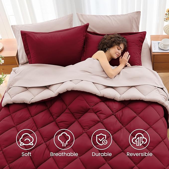 MUXHOMO 7 Pieces Queen Comforter Set, Reversible Bed in a Bag Queen Size - Image 6