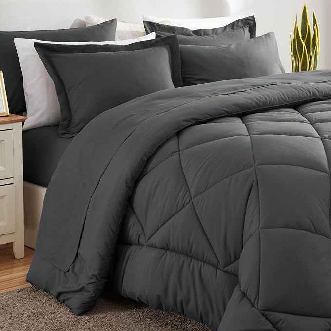 CozyLux Queen Comforter Set Dark Grey - Image 8
