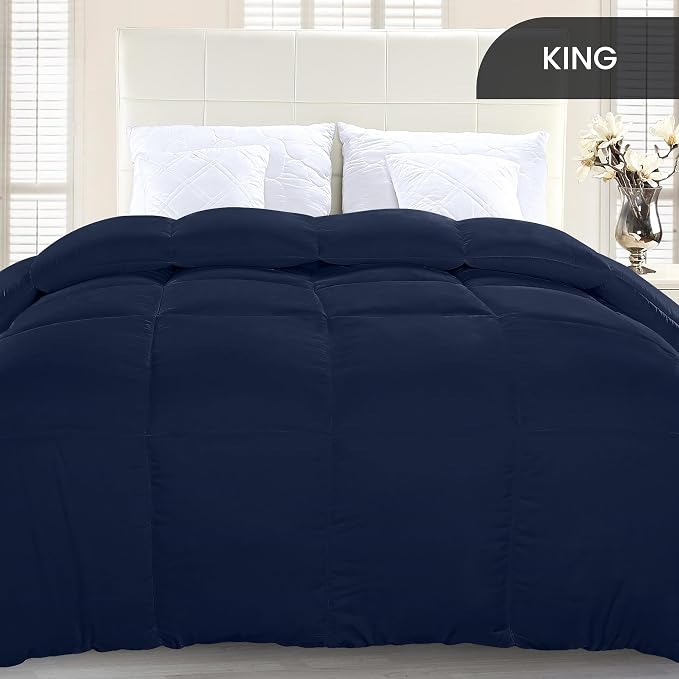 Utopia Bedding King Comforter Duvet Insert, Quilted Navy Comforter - Image 2