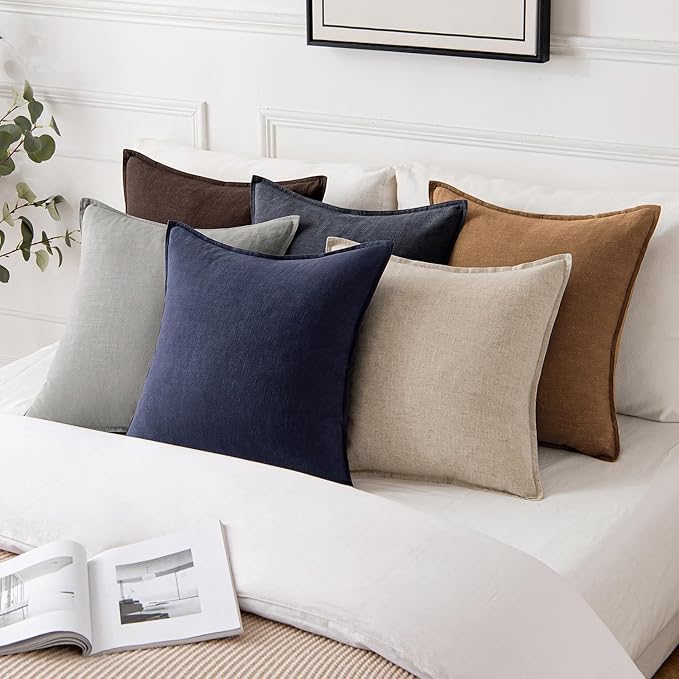MIULEE Decorative Linen Pillow Covers 18x18 Inch Brown ​Boho Farmhouse​ - Image 5