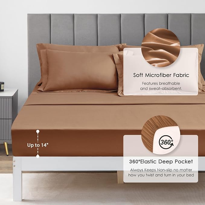 Love's cabin Queen Comforter Set Mocha Mousse, 7 Pieces Queen Bed in a Bag - Image 6